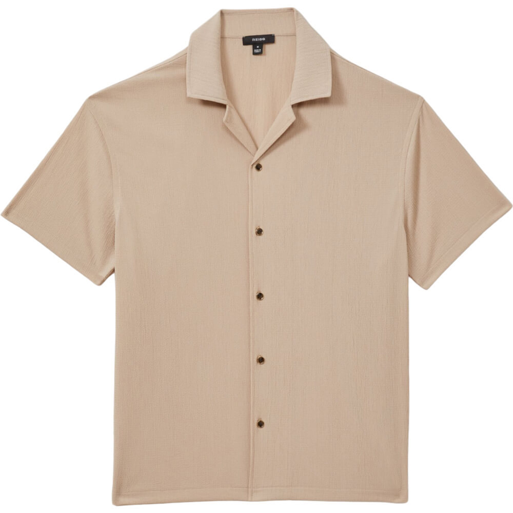 REISS HUNT Textured Crepe Cuban Collar Shirt